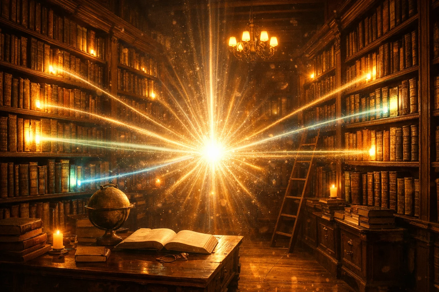 Library with glowing books